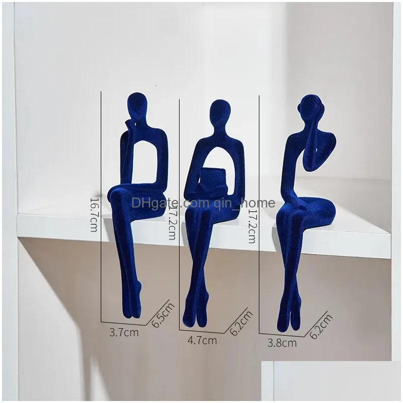 decorative objects figurines figures home accessories flocking blue figure ornaments study room decoration living decor 230816