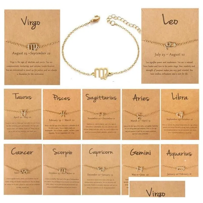 Charm Bracelets 12 Constellations With Card Zodiac Horoscope Pattern Chain Bracelet Fashion Jewelry Gifts For Women Wholesale Drop De Dh4Me