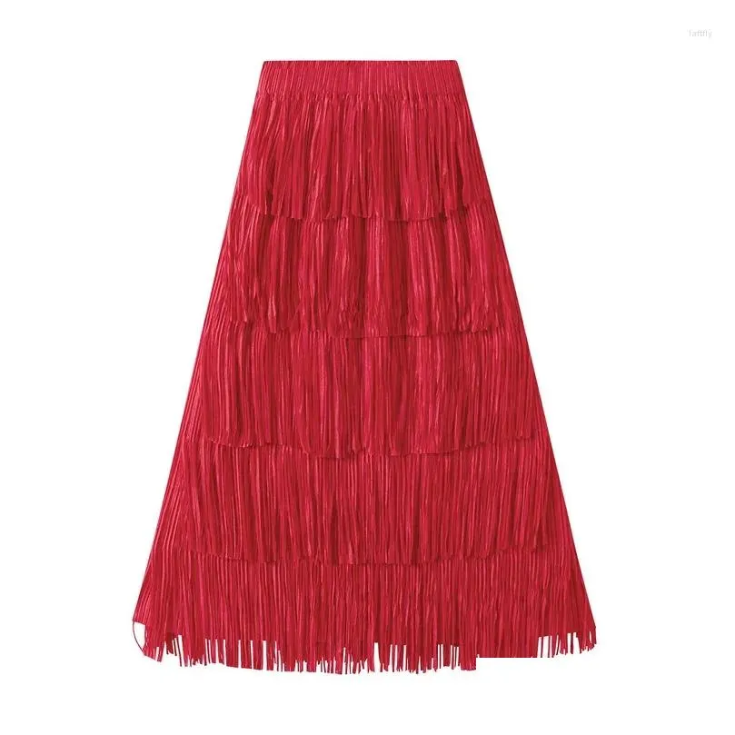 Skirts Women`s High-end Pleated Tassel Skirt Versatile A-line Dance Summer Niche Wholesale