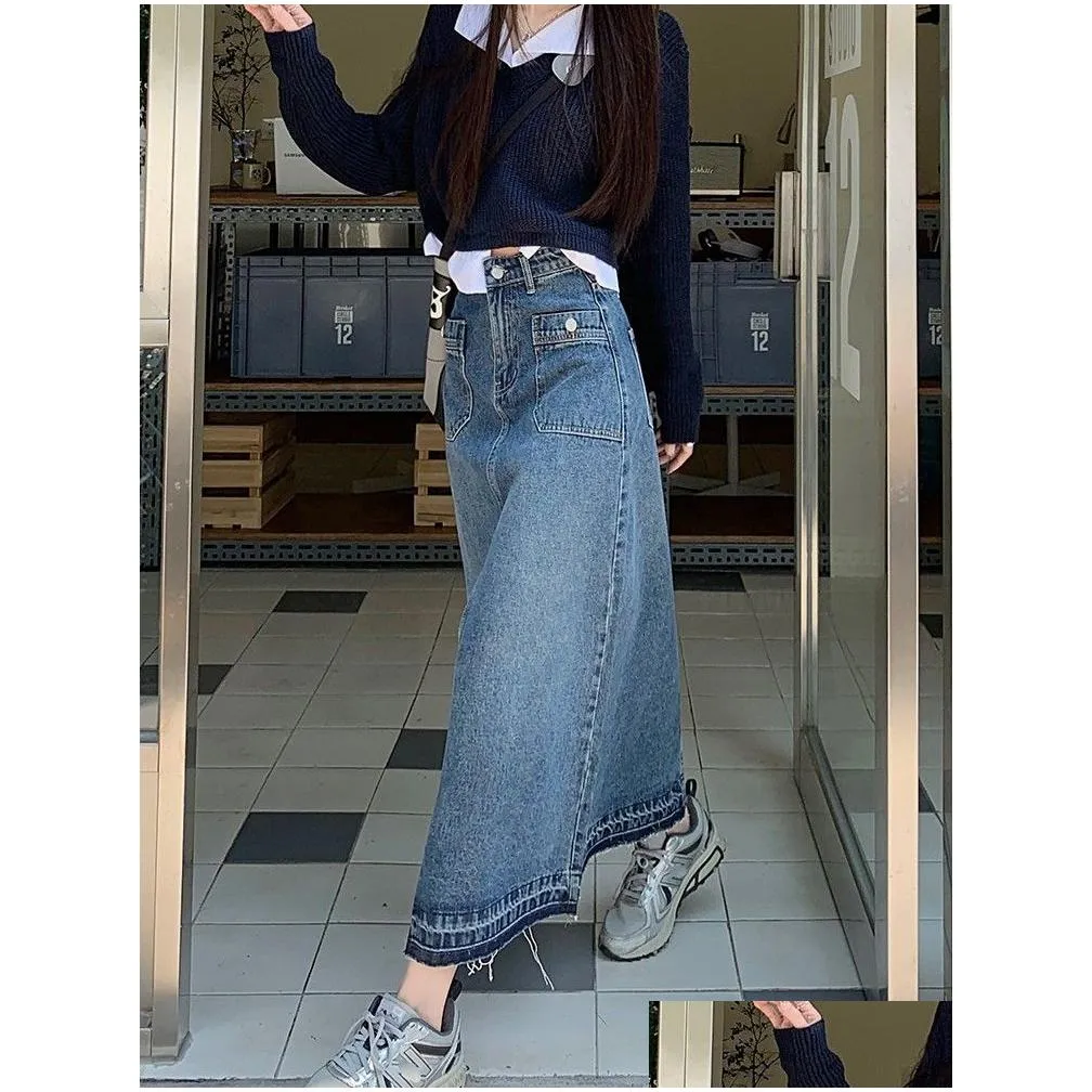 Skirts S-Xl Ball Grown Long Denim Skirt Korean Style High Waist A Line Midi Women Jeans 760003 230505 Drop Delivery Dhzrm