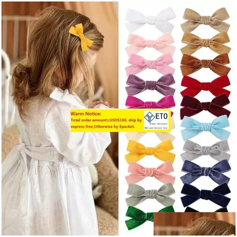 Solid Color Velvet Ribbon Hair Accessories Hair Clips Cute Girls Mini Bow Hairpins Boutique Barrettes Kids Headwear ZZ