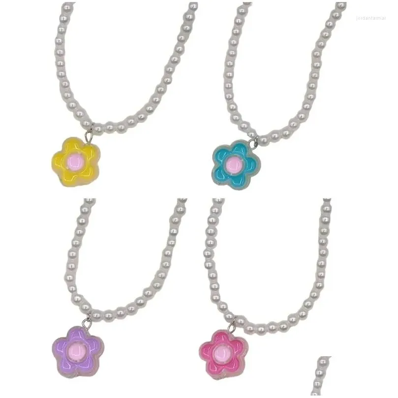 Pendant Necklaces Y2K Pearls Flower Necklace Women Fashion Egirl Punk Clavicle Chain