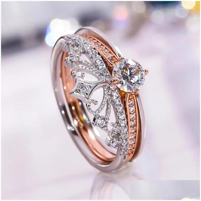 Cluster Rings 2023 Crown Moissanite Set Ring S925 Sterling Silver Rose Gold Plated For Women Fine Jewelry Engagement Wedding Party