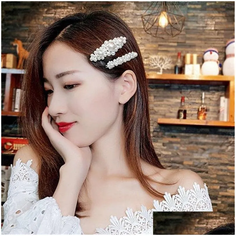 Ins Fashion Women Pearl Hair Clip Elegant Korean Beaded Metal Hair Clips Cute Lady Party Hairpins Hair Accessories headwear Gifts