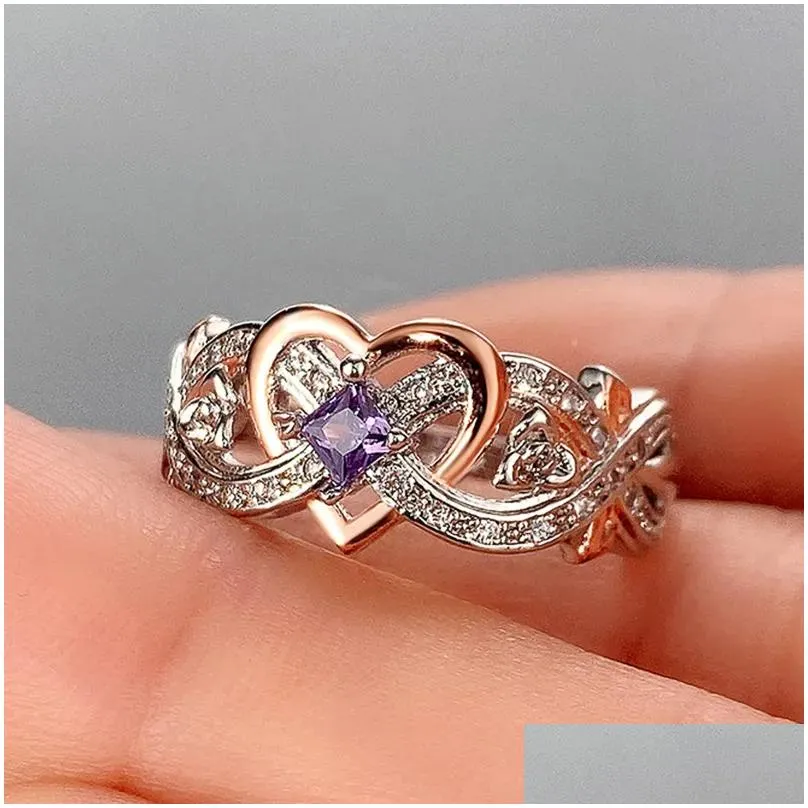 Creative Women`s Heart Rings with Romantic Rose Flower Design Wedding Engagement Love Ring Aesthetic Jewelry