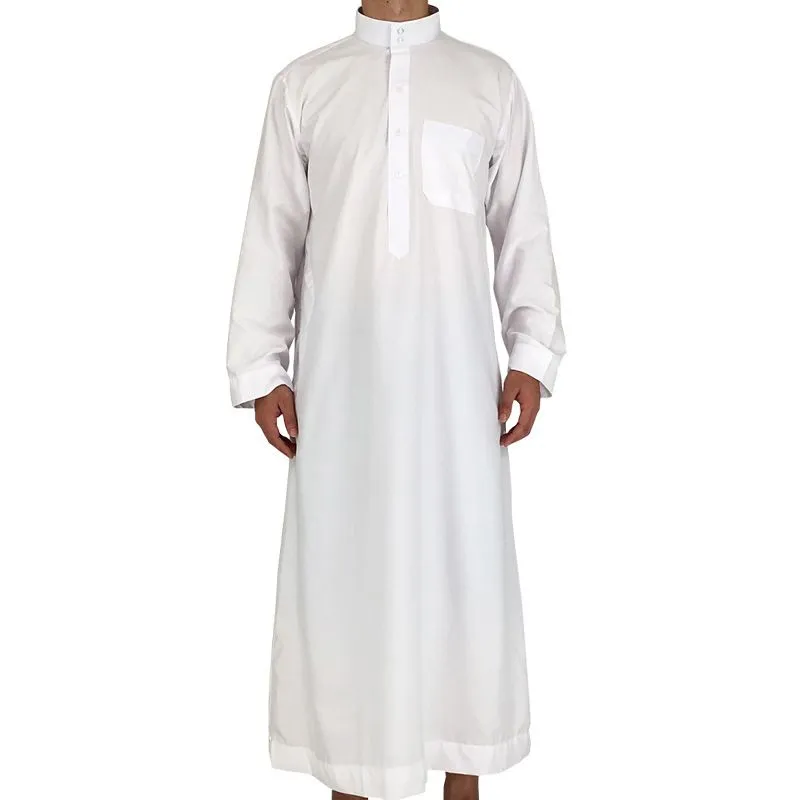 White Long Sleeve Islamic Men Clothing Jubba Thobe Abaya Dubai Saudi Arabia Traditional Ramadan Eid Arab Robes