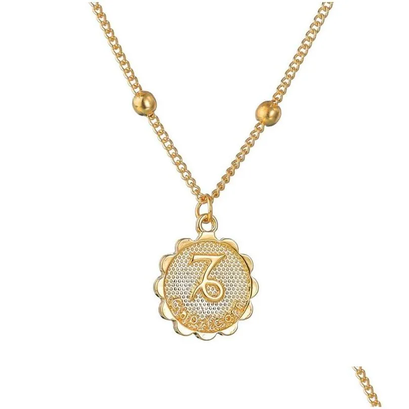 Pendant Necklaces Selling 12 Constellation Necklace Classic 18K Gold Zodiac Sign Round Bead Chain Jewelry Drop Delivery Pendants Dht6F