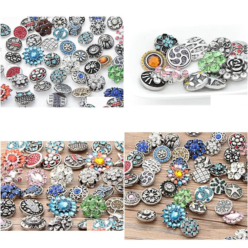 Charm Bracelets Wholesale 100Pcs/Lot Bk Lot Mix Styles Ginger Fashion 18Mm Metal Rhinestone Diy Snaps Button Snap Jewelry Brand New D Dh3Z6