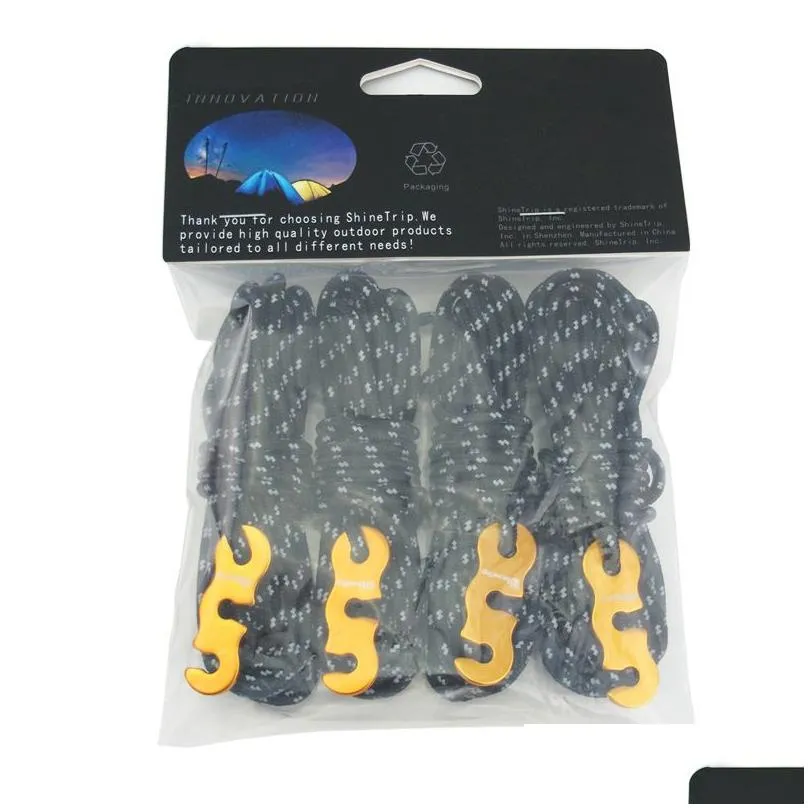 4Pcs/Set Outdoor Rock Climbing Rope 3mm Diameter High Strength Survival Paracord Safety Rope With Tent Wind Rope Buckle