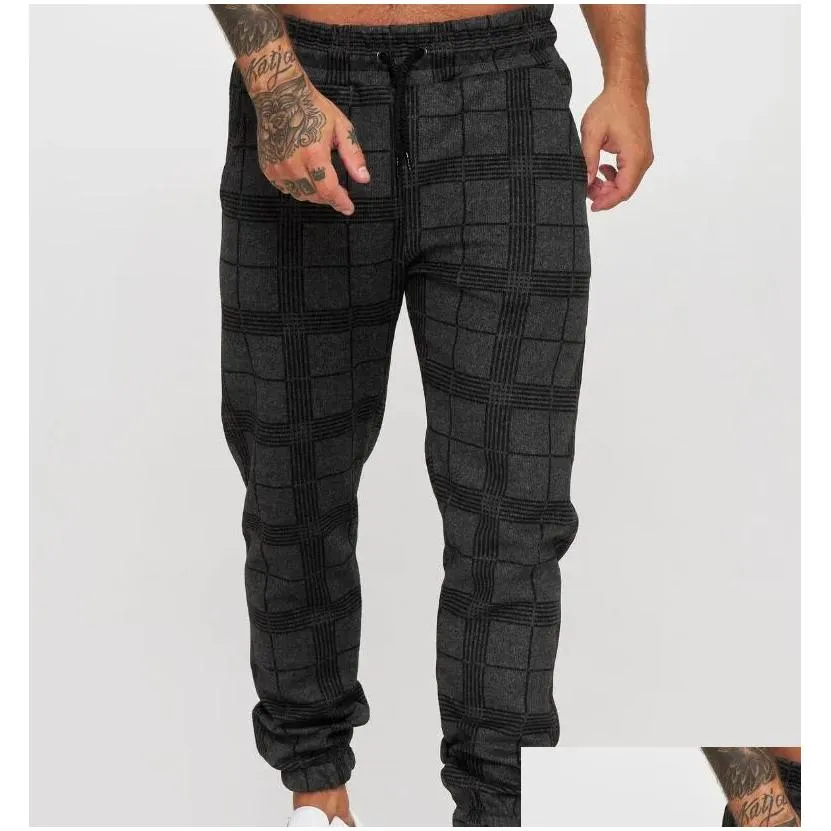 Men`S Pants Mens Sport Jogger Casual Plaid Trousers Fashion Streetwear Cargo Fitness Gyms Sweatpants Clothes Drop Delivery Apparel Cl Dhmlf