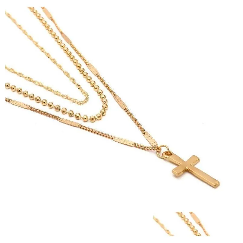 Pendant Necklaces Cross Necklace Mti-Layer Chains Ladies Simple Sweater Fashion Jewelry Sier And Gold Colors Drop Delivery Pendants Dhxlj