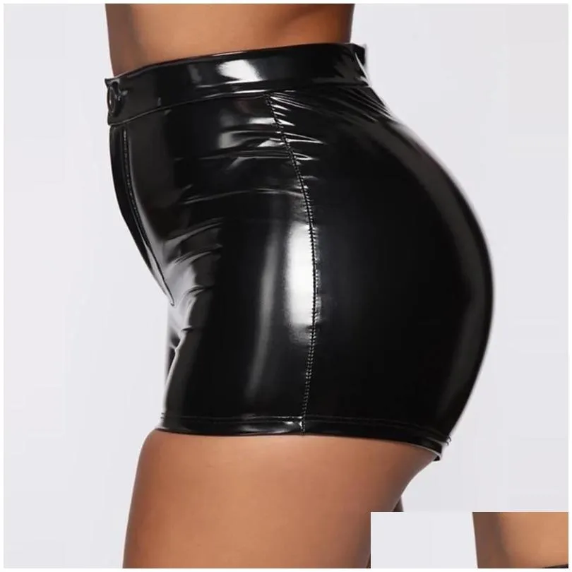 Women`S Shorts Glossy Bag Hip Latex Y Bottom Underwear Women High Waist Leather Pants Short Erotic Shiny Sha Pvc Drop Delivery Appare Dham1