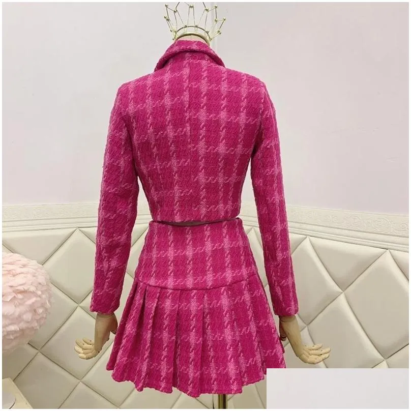 Two Piece Dress Fall Small Fragrance Vintage T Set Women Crop Top Woolen Short Jacket Coat Mini Skirts Sets Sweet 2 Suits 220725 Drop Dh80A