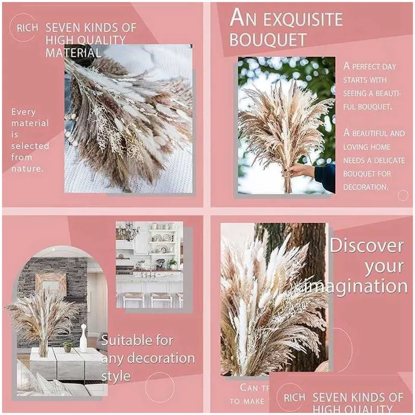 Dried Flowers 80Pcs Natural Pampas Grass Wheat Stalk Bouquet For Wedding Floral Arrangement Fluffy Pompas Style Boho Home Decor 1208 D Dhhc3