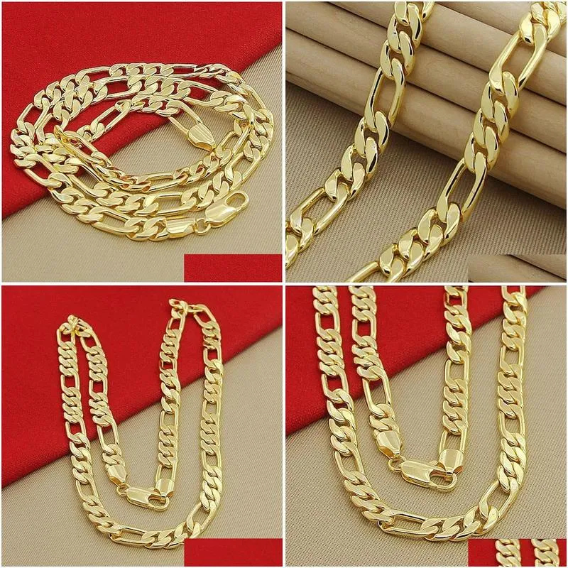 Pendant Necklaces High Quality Mens 8Mm 24 60Cm Gold Necklace 24K Yellow Color Figaro Chain For Male Luxury Jewelry 230714 Drop Deliv Dhkwm