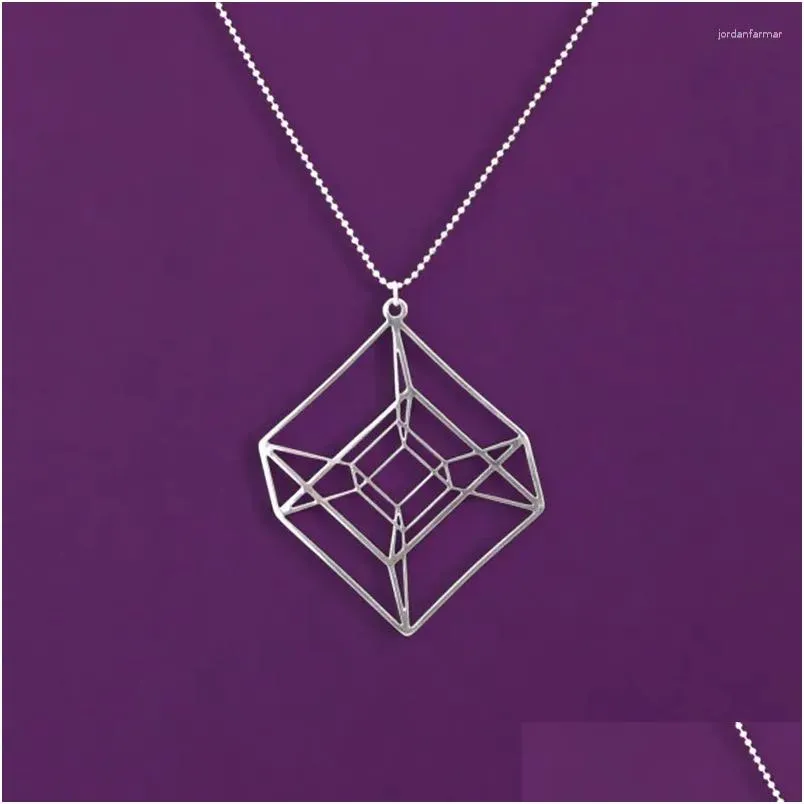 Pendant Necklaces One Piece Hypercube - Gold/Silver Plated Geometry Necklace Tesseract Math Gift With 50cm Chain