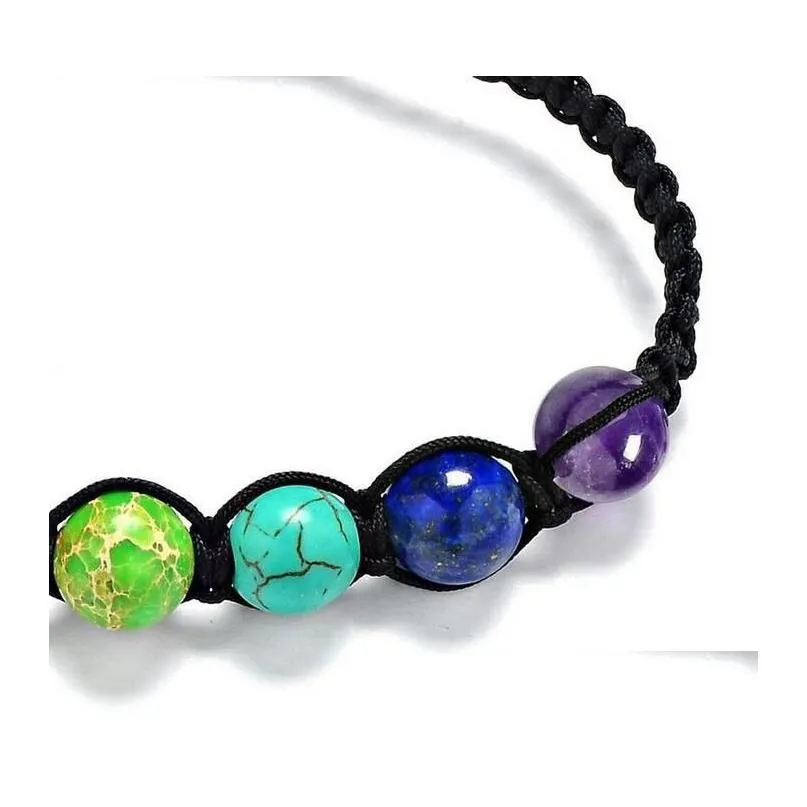Beaded New 8Mm Chakra Beads Bracelets Adjustable Braided Rope Healing Turquoise Bracelet For Men Women Reiki Prayer Stones Arm Cuff D Dhgud