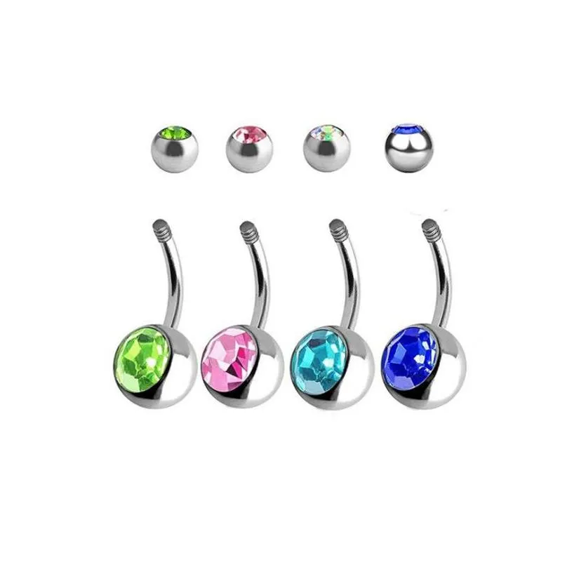 Hot Stainless Steel Belly Button Rings Navel Rings Crystal Rhinestone Body Piercing Bars Jewlery For Women`s Bikini Fashion Jewelry