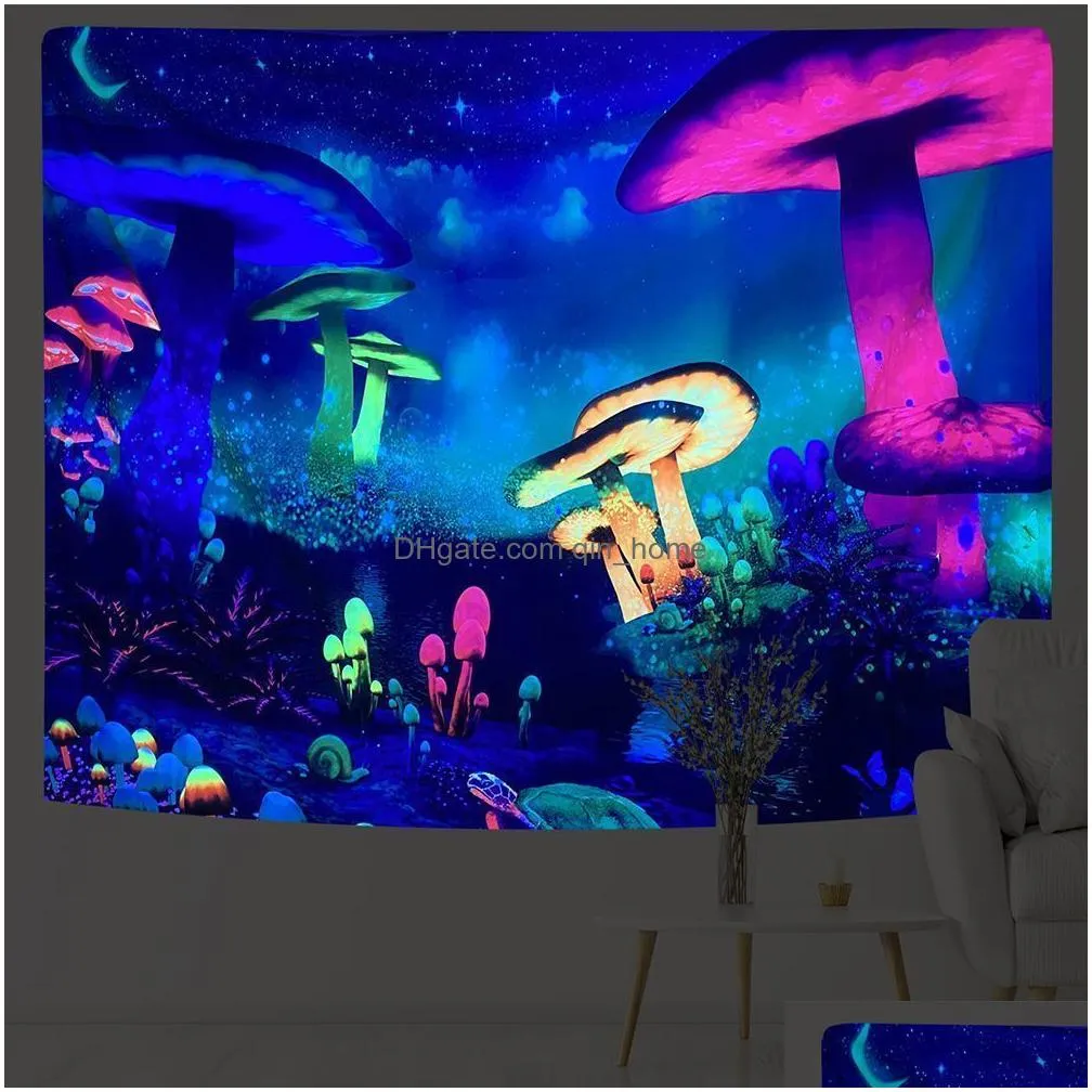 decorative objects figurines escent tapestry uv escent psychedelic mushroom wall hung hippie decorative room aesthetics 230727