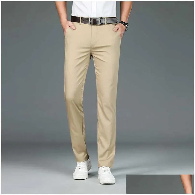 Men`S Suits & Blazers High Quality Luxury Straight Business Suit Pants Men Bamboo Fiber Designer Spring Summer Elegant Casual Long Fo Dhpuk