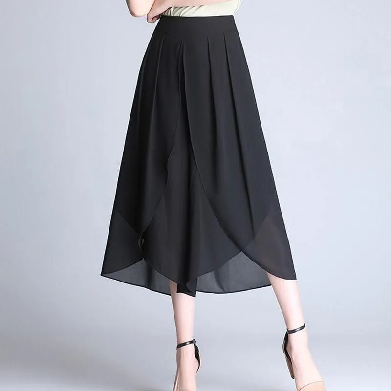 Capris High Waist Chiffon Wide Leg Pants Skirt Women Summer Thin Casual Pantalones Mujer Ropa Korean Style 2022 New Baggy Trousers