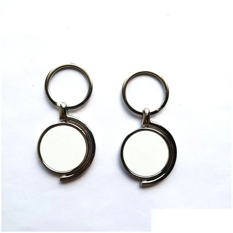  arrival sublimation metal key chains chain rotate round keyring transfer printing blank consumable can print two sides