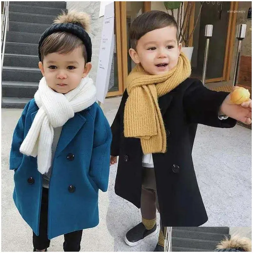 Jackets Children`s Woolen Coat Spring And Autumn Wear Boy Baby Handsome In Children Long Korean Version