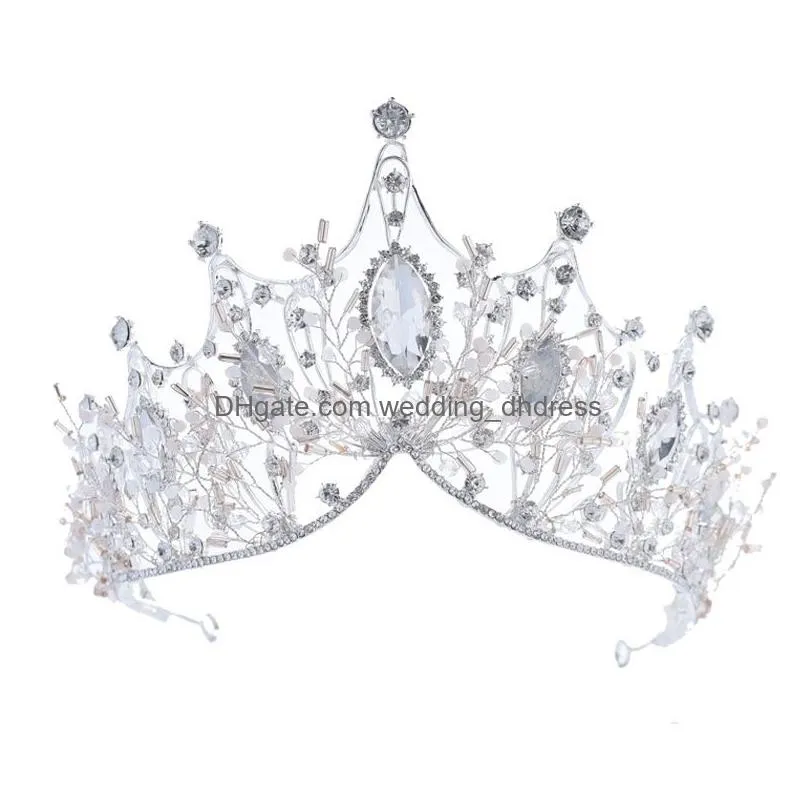 Headpieces Wedding Crown Pageant King Queen Bridal Tiara Chinese Hair Accessories Head Jewelry Headpiece Large Crystal Bride Hairband Dhac3