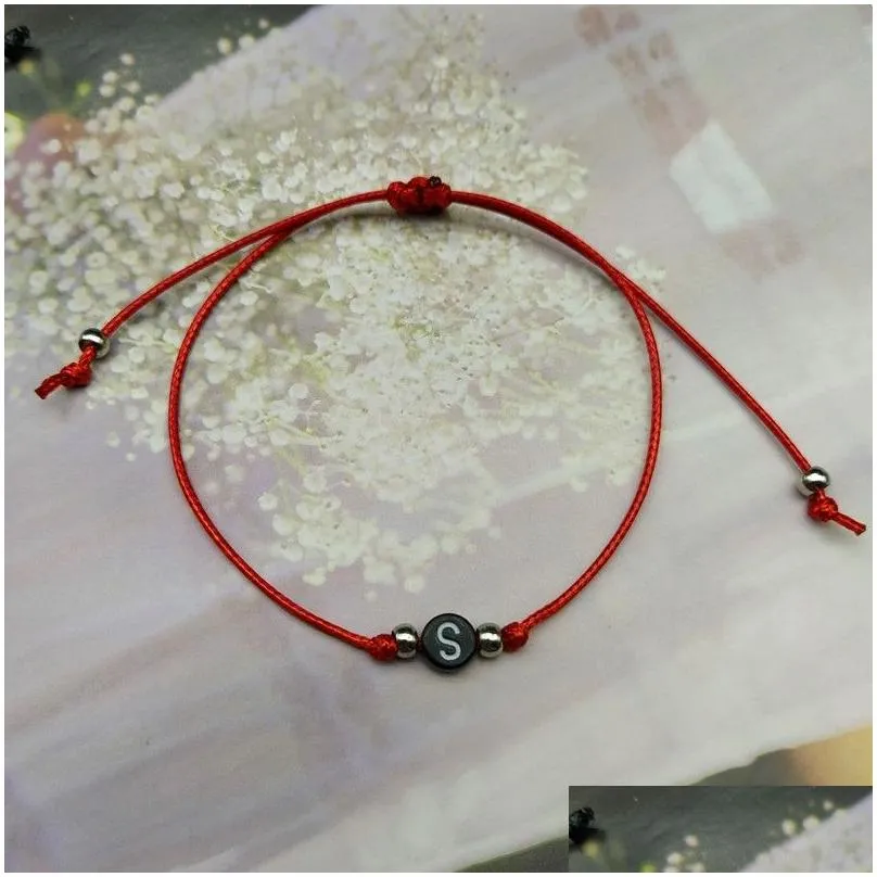 Handmade 26 Letter Bracelet Black Red Thread String Rope Women Men Initials Name Adjustable Bracelets Statement Couple Jewelry