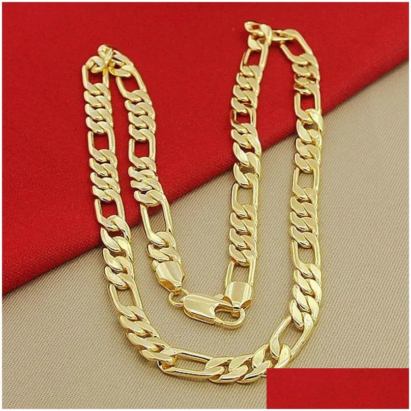 Pendant Necklaces High Quality Mens 8Mm 24 60Cm Gold Necklace 24K Yellow Color Figaro Chain For Male Luxury Jewelry 230714 Drop Deliv Dhkwm