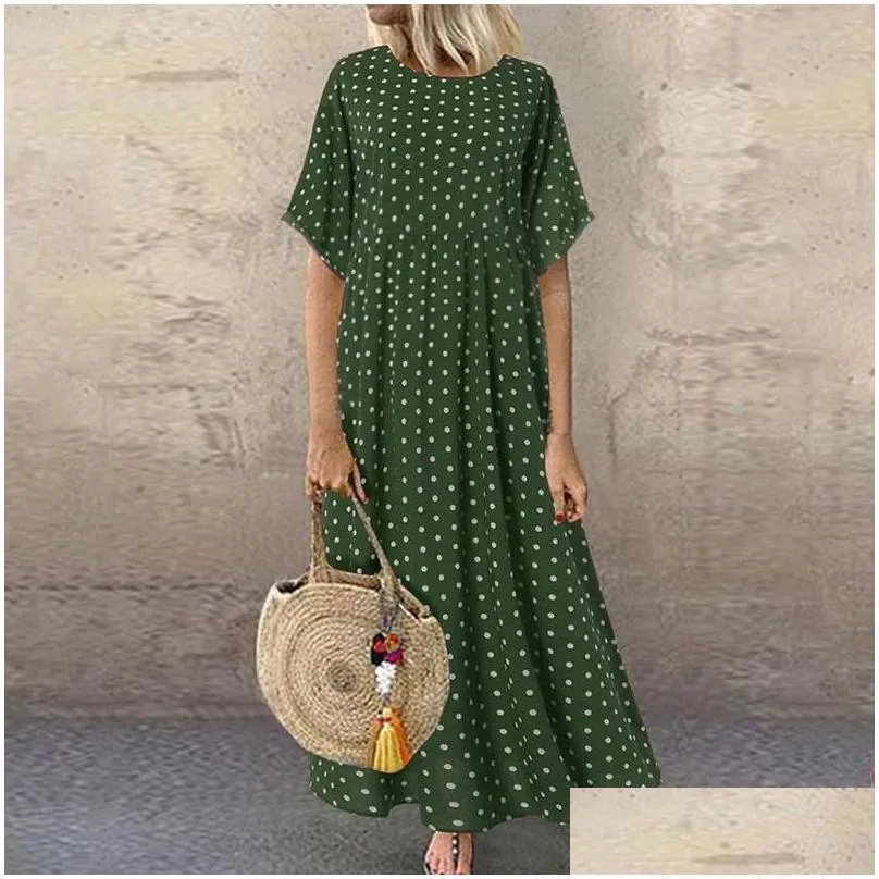 Casual Dresses Boho Maxi Dress Vintage Print Summer Half Sleeve Loose Plus Size Female Long Big Swing Robe Vestidos