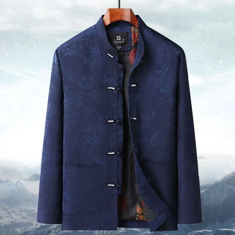 Ethnic Clothing Middle Aged And Old Age Spring Autumn Wear Chinese Style Jacket Men`s Retro Coat Father`s Tunic Suit Grandfather