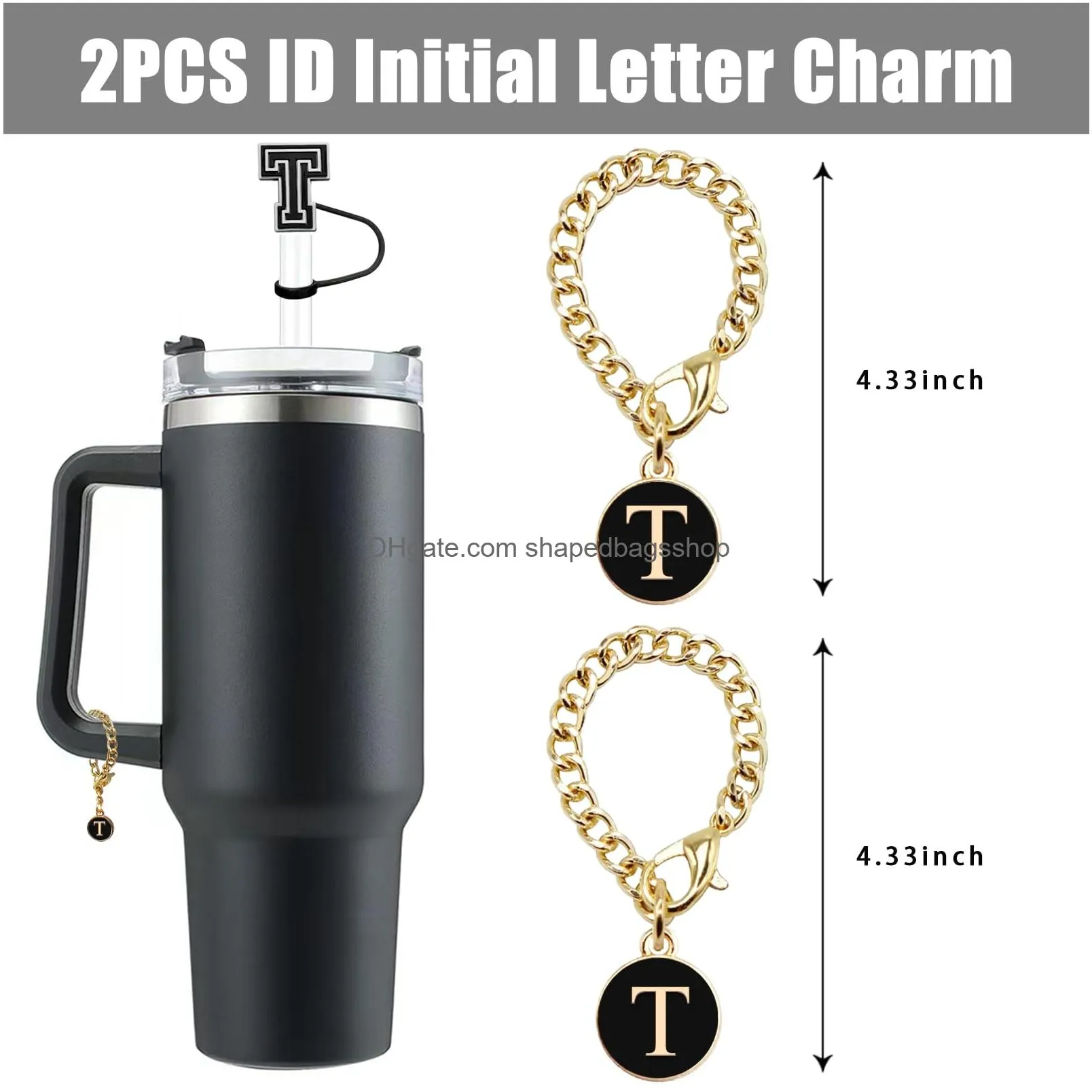 2add2  cup accessories letter straw cover cap for  cup 30 40 oz with personalized charms initial letter silicone  straw toppers for  cup blackaddletter t