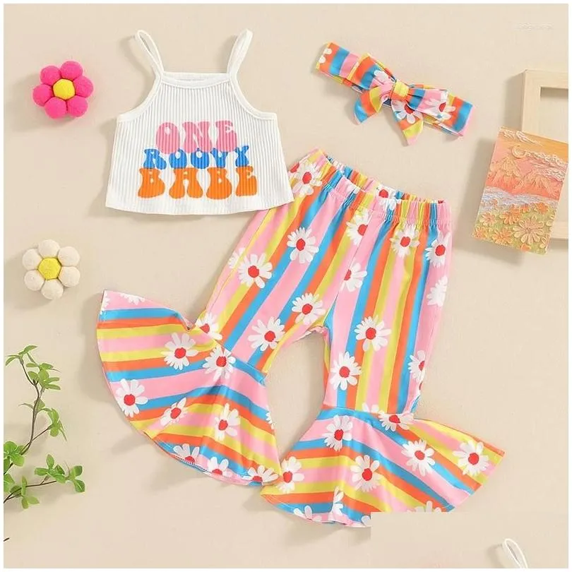 Clothing Sets Infant Baby Girl Summer Clothes Cami Crop Top Daisy Floral Bell Bottoms Flared Pants Birthday Outfit