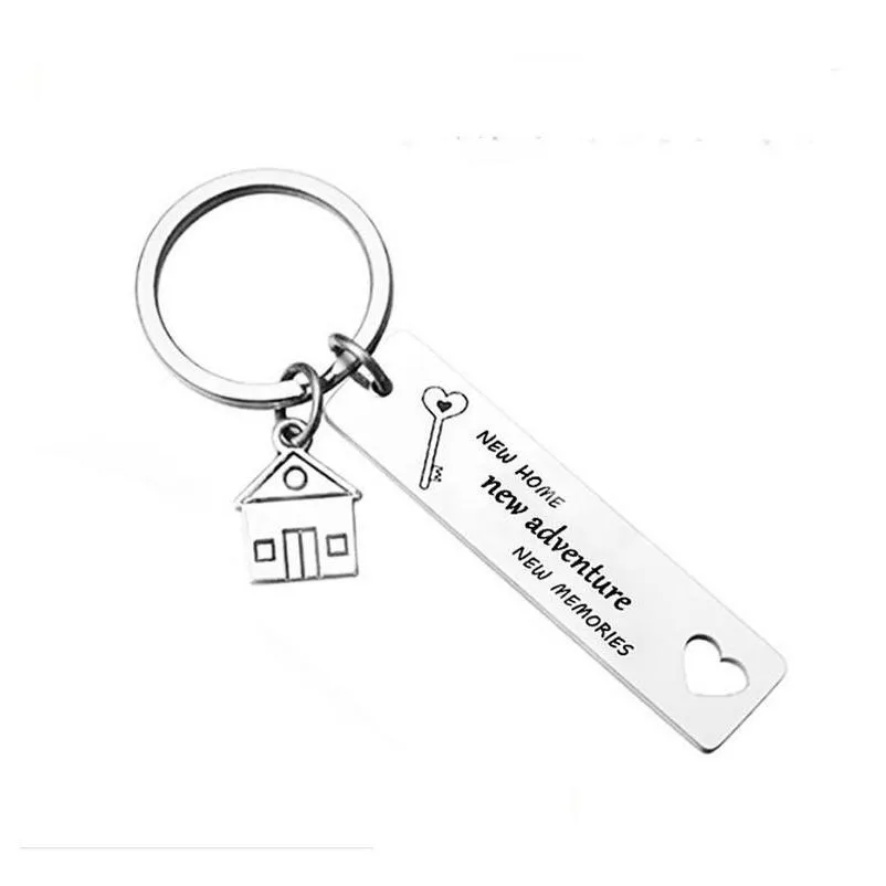 Keychains & Lanyards Stainless Steel Housewarming Keychain Pendant Family Love Creative House Lage Decoration Key Ring 12X50Mm Drop D Dhjfe