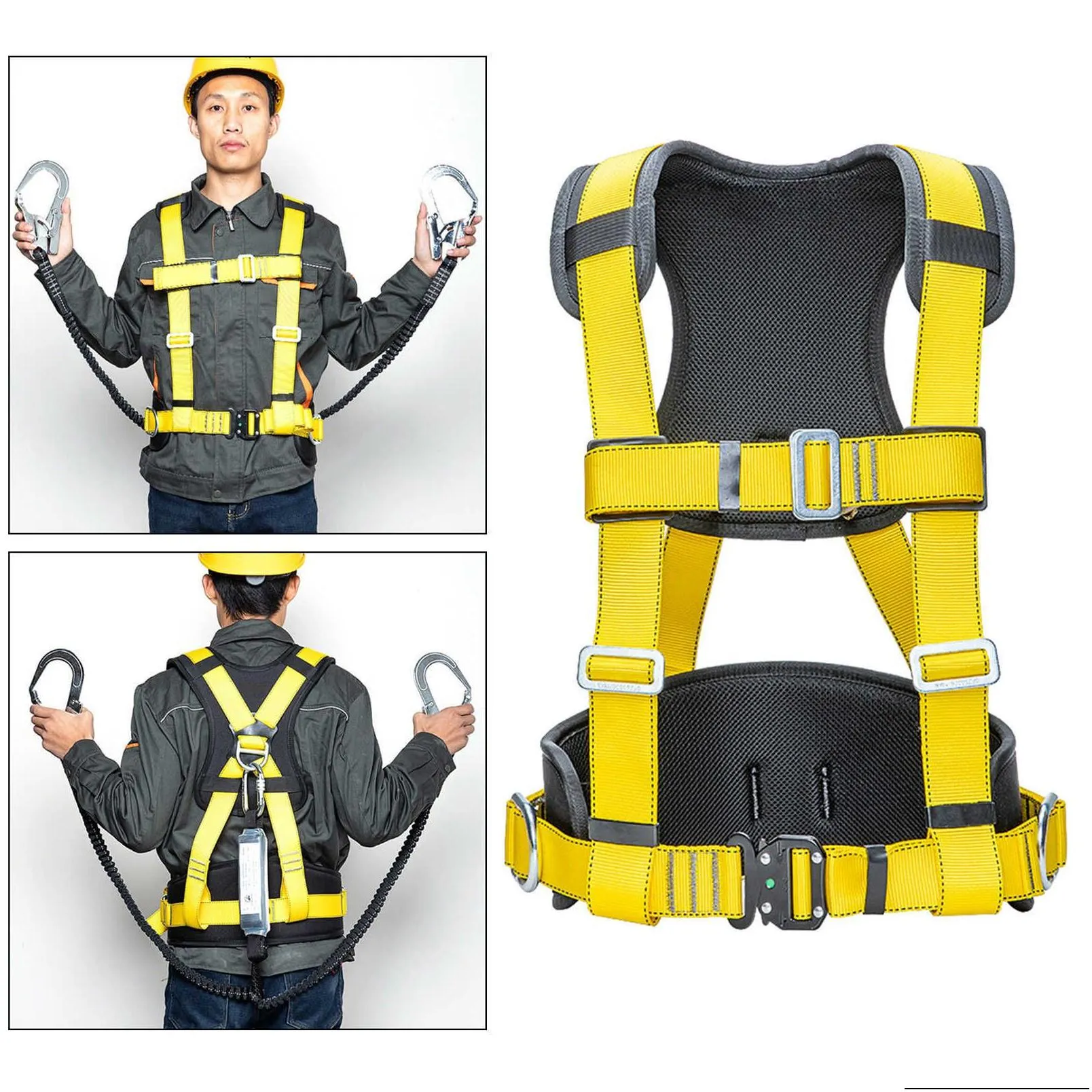 Rock Protection Aerial Work Safety Harness Lanyard on back Fall Protection Belt Electrician Construction HKD230810