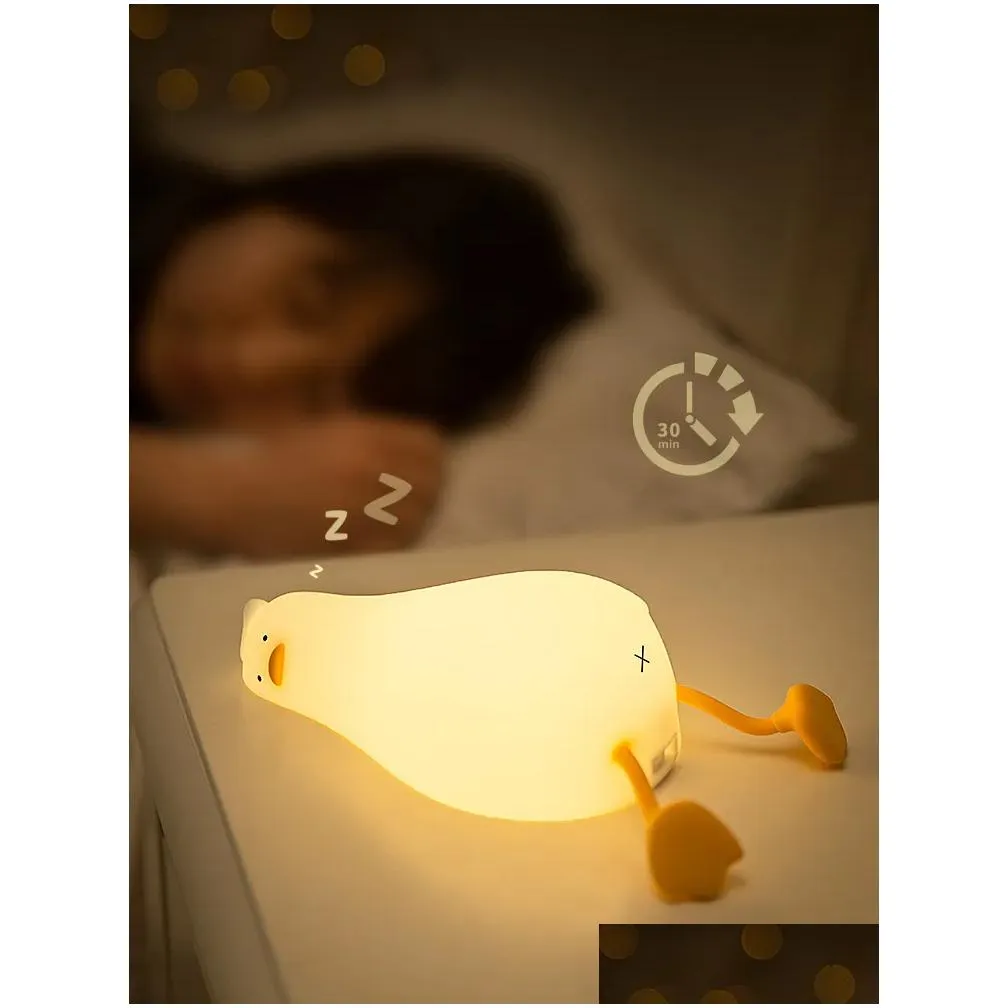 Other Home Decor Duck Nightlights Led Night Light Duckling Rechargeable Lamp Usb Cartoon Sile Children Kid Bedroom Decoration Birthda Dhsdv