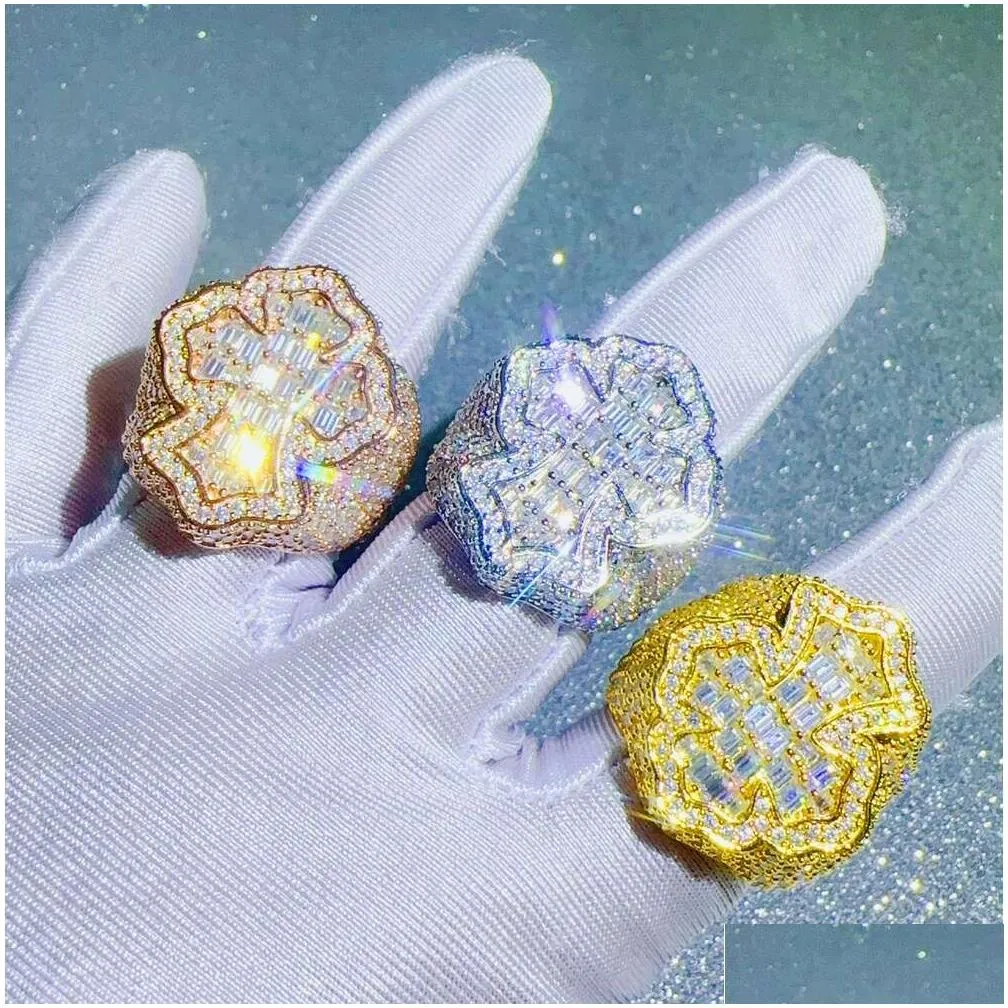 Band Rings Zuanfa Moissanite Jewelry Hip Hop Cross Ring Baguette Vvs Diamond Ring 2024 designer ring for women engagement High quality
