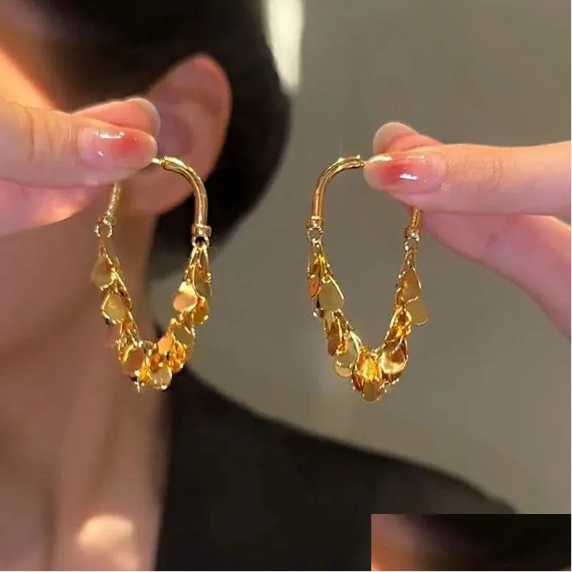 Luxury Long Tassels Drop Earrings For Women Fashion Delicate Leaf 14k Gold Earring Party Girl Korean Jewelry Gifts 2024 New