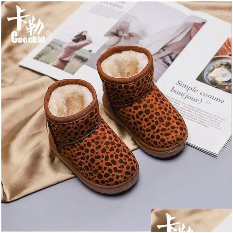 Boots 2024 Winter Plush Baby Girls Snow Warm Shoes Pu Leather Flat With Toddler Outdoor Kids