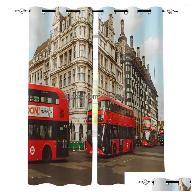 curtain london red telephone booth winter dawn snowy city england britain symbol urban scene bedroom living kids youth room