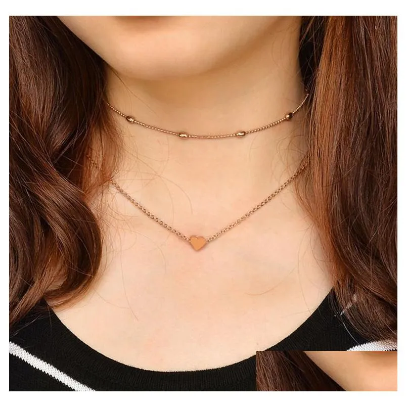 Chokers Two Layer Fashion Necklace Bead Choker Chains With O Chain Through Heart Sier Gold Color Plated Women Gift Drop Delivery Jewel Dhbav