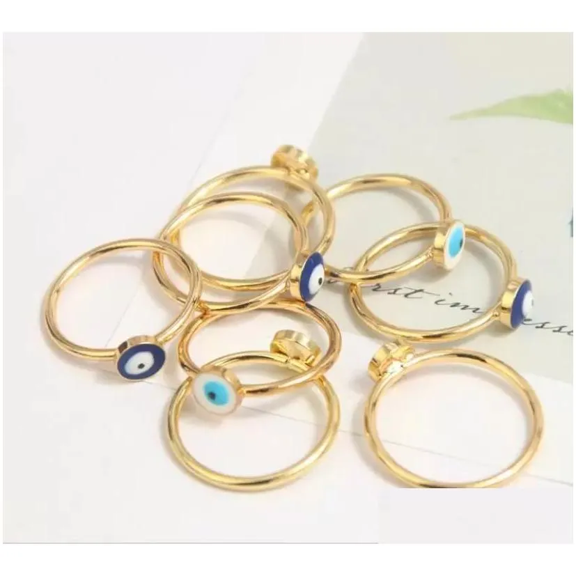 Band Rings 8Pcs/Set Gold Evil Eye Ring For Women Punk Jewelry Sterling Party Fashion Wedding Girl Lover Bague Femme Classic Drop Deli Dhwgt