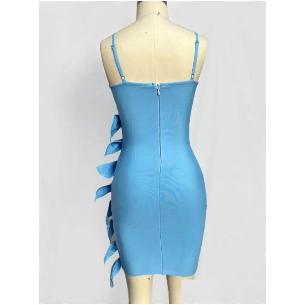 Casual Dresses Women Summer 2024 Sexy Cut Out Blue Bow Tie Bandage Mini Knitted Elegant Evening Club Party Dress