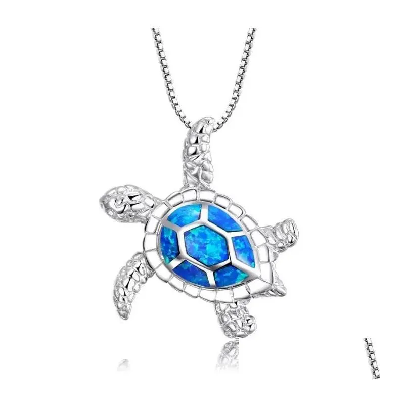 Pendant Necklaces Opal Turtle Necklace Sier Jewelry For Woman Fashion Cute 14 Colors Drop Delivery Pendants Dhllw