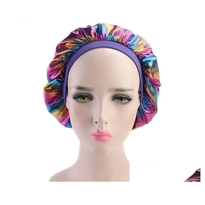 Beanie/Skull Caps Muslim Women Wide Stretch Silk Satin Breathable Bandana Night Slee Turban Hat Headwrap Bonnet Chemo Cap Hair Accesso Dhxgd