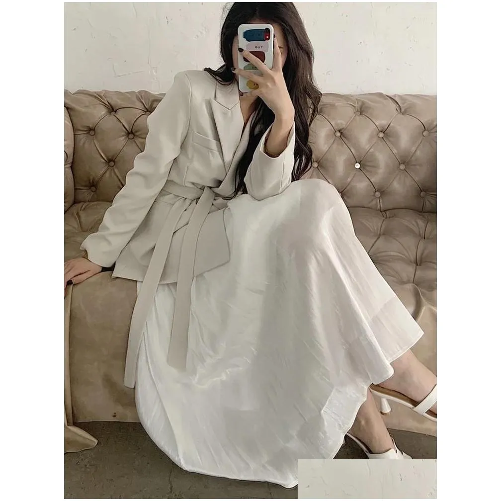 Skirts Faldas Elegant Solid Midi Pleated Skirt Women Korean High Waist Spring Summer Ladies Satin Maxi Female Saia 2024