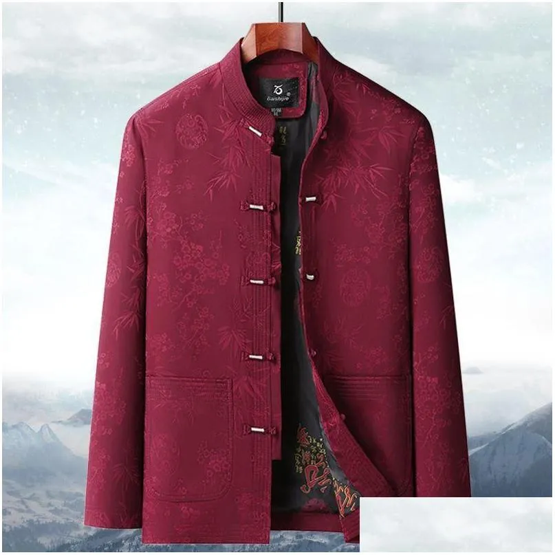 Ethnic Clothing Middle Aged And Old Age Spring Autumn Wear Chinese Style Jacket Men`s Retro Coat Father`s Tunic Suit Grandfather