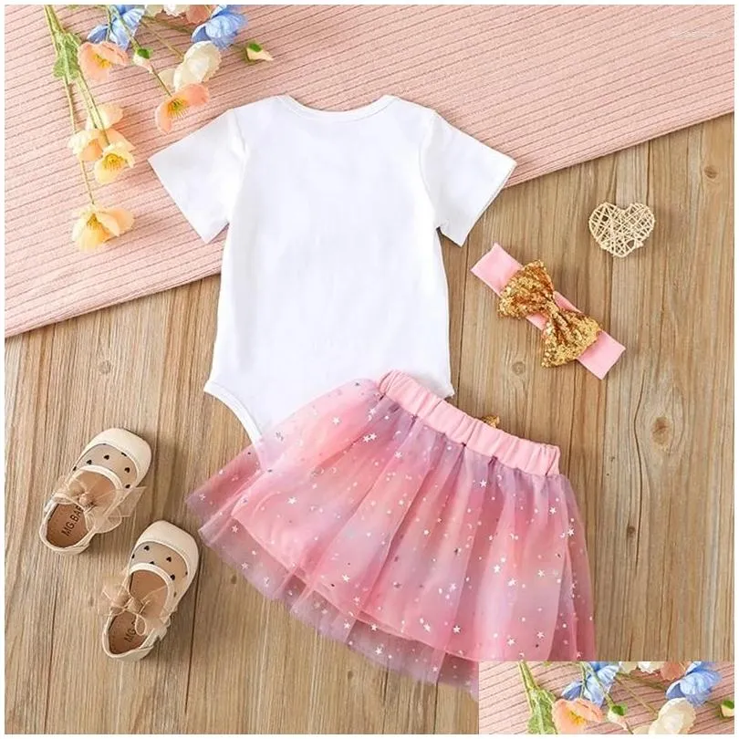 Clothing Sets My First Mothers Day Baby Girl Outfit Short Sleeve Romper Tutu Skirt Set Headband Born Summer Clothes
