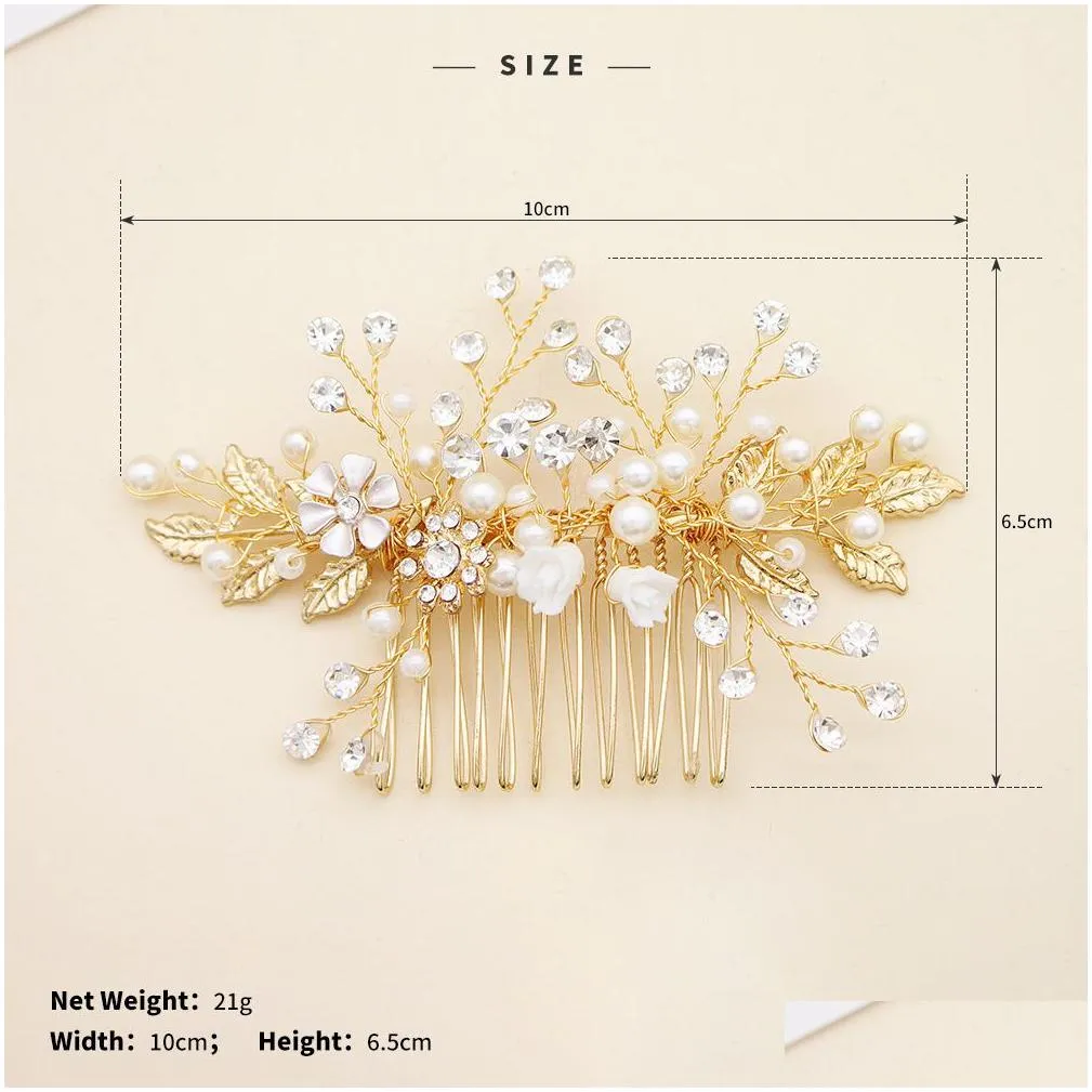 Crystal Rhinestone Flower Pearl Hair Comb Pin Headband Tiara For Women Bride Girl Wedding Bridal Hair Accessories Jewelry Band